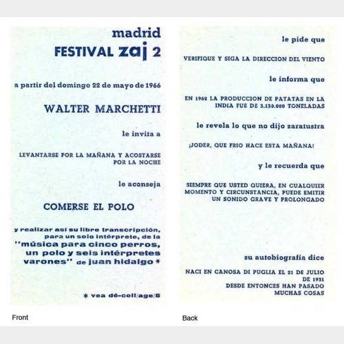 Invitation to Festival Zaj 2, 22 de Mayo