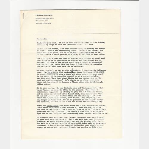 Letter to Jackie on Fluxus