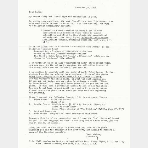 Letter, New York, November 30, 1976