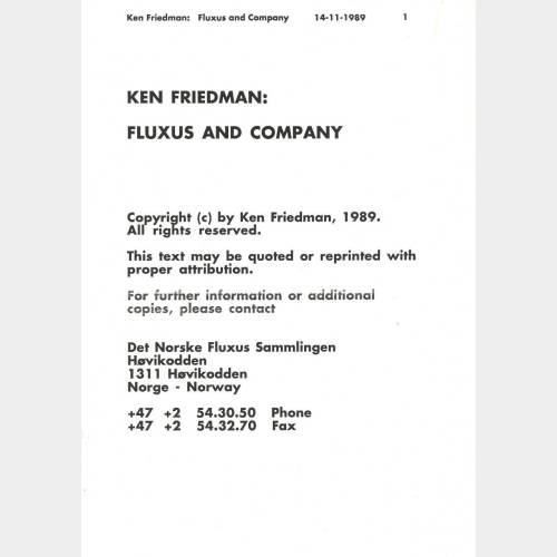 Ken Friedman. Fluxus and Company